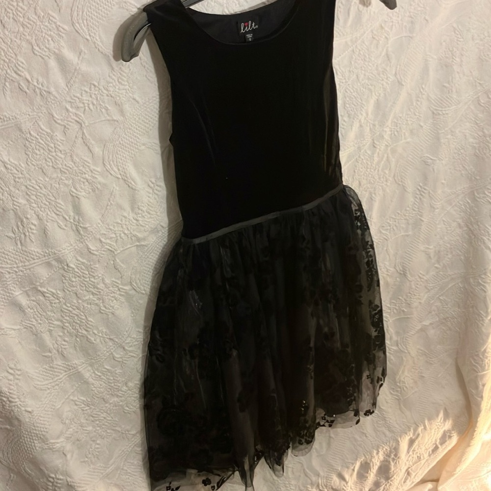 Velvet layered with silver and black lace.
